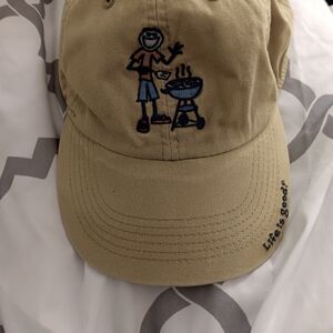 Life Is Good Tan and Blue Embroidered Hat